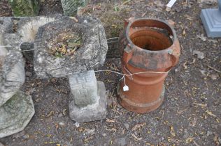 A MODERN CONCRETE BIRD BATH, In the form of a brickwork column, along with a terracotta chimney