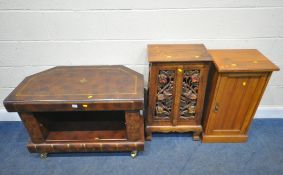 A TV STAND IN THE FORM OF LEATHER BOOKS, width 93cm x depth 50cm x height 64cm, a hardwood cupboard,