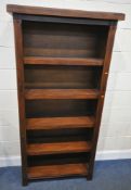 A MODERN OPEN BOOKCASE, width 92cm x depth 36cm x height 184cm, condition report: overall good