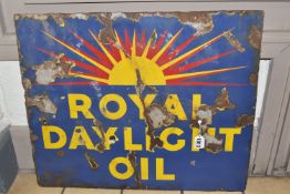 A DOUBLE SIDED ENAMEL SHOP ADVERTISING SIGN, an early 20th century original Royal Sunlight Oil sign,