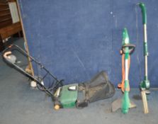 A B&Q FPLR400 LAWN RAKER with collection box, a Black and Decker Strimmer and a Coopers cordless