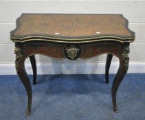 A FRENCH LOUIS XV STYLE EBONISED, BRASS AND TORTOISESHELL BOULLE WORK GAMES / CARD TABLE, c1870, the