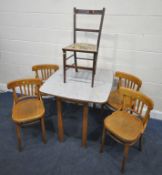 A 20TH CENTURY DROP LEAF FORMICA TOP TABLE, open width 80cm x closed width 45cm x depth 91cm x