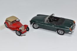 A BOX OF TWO DIE CAST CARS to include a Franklin Mint Precision Model 1948 MGTC Roadster length