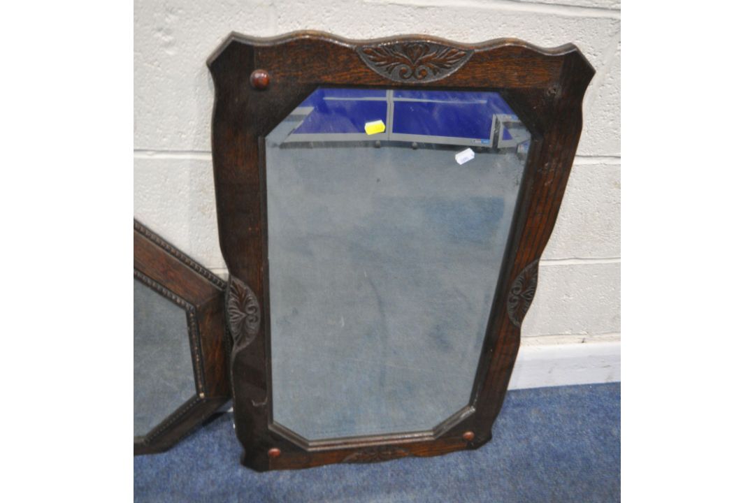 FOUR 20TH CENTURY OAK FRAMED WALL MIRRORS, varying in shape and size, largest 82cm x depth 51cm, - Image 3 of 5