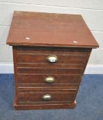 A SCRATCH BUILT PINE CHEST OF THREE DRAWERS, width 63cm x depth 53cm x height 80cm, condition