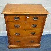 AN EARLY 20TH CENTURY SATIN WALNUT CHEST OF TWO SHORT OVER THREE LONG DRAWERS, width 78cm x depth