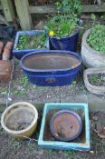 SIX GLAZED GARDEN PLANTERS, including an oval Heritage Garden Pottery planter 56cm long, etc (6)
