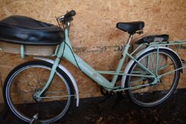AN ELEPHANT BIKE LIME GREEN CITY BIKE, with a unisex 18 size frame, front postal basket containing a