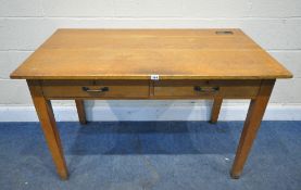 KINGFISHER LIMITED, WEST BROMWICH, AN EARLY 20TH CENTURY OAK DESK, with metal slider to the rear