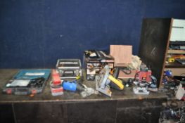 A COLLECTION OF EIGHT POWER TOOLS, comprising a boxed Evolution circular saw, a boxed Draper