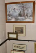 A SMALL QUANTITY OF PICTURES AND PRINTS ETC, comprising four signed Boris O'Klein humorous