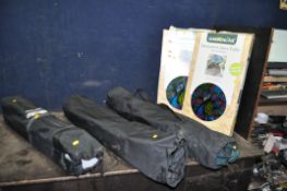 TWO GARDENLINE DECORATIVE GLASS GARDEN TABLE, in original boxes plus another unboxed, a Blacks small