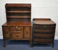 AN ART DECO OAK DRESSER, the three tier plate rack atop a base with two drawers, flanked by two