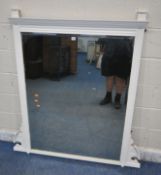 A LARGE WHITE PAINTED BEVELLED EDGE OVERMANTEL MIRROR, width 133cm x height 143cm, condition report: