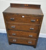 AN ART DECO OAK CHEST OF FOUR DRAWERS, width 74cm x depth 46cm x height 101cm, condition report: