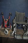 A SUNTEC SL FOLDING WHEELCHAIR, with two footrests, along with an Aidapt Rollator (2)