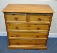 A MODERN PINE CHEST OF TWO SHORT OVER THREE LONG DRAWERS, width 92cm x depth 46cm x height 99cm,