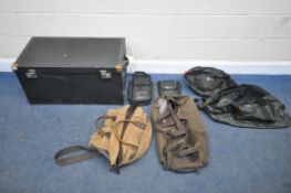 A HERCULES BLACK CANVASS MOTOR TRUNK, width 86cm x depth 46cm x height 44cm, a fossil bag, an antler