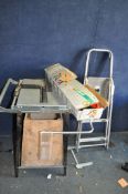 A SAW TABLE WITH BESPOKE DUST COLLECTION BELOW, extension rollers bars to each side, parallel and