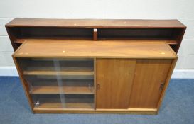 A 20TH CENTURY LOW BOOKCASE, length 183cm x depth 23cm x height 86cm, along with an Interflex