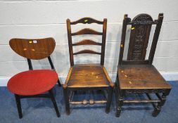 G PLAN, A MID-CENTURY BUTTERFLY CHAIR, an elm chair, and a carved oak chair, condition report: all