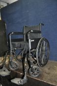 A DRIVE MOBILITY FOLDING WHEELCHAIR, with cushion and two footrests