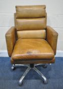 A HALO KIPLING TANNED LEATHER DESK CHAIR, width 62cm x depth 71cm x height 100cm, condition