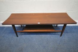 POSSIBLY RICHARD HORNBY, A MID-CENTURY TEAK COFFEE TABLE, with concave ends, raised on tapered legs,