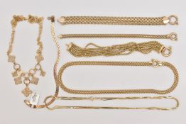 AN ASSORTMENT OF ITALIAN SILVER GILT JEWELLERY, to include three chain necklaces, each hallmarked