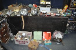 A COLLECTION OF AUTOMOTIVE PARTS AND ACCESSORIES, including head lights and fog lights by Lucas