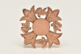 A 9CT GOLD MEDAL, a rose gold cross design medal with foliage detail, hallmarked 9ct Birmingham,