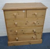 A PINE CHEST OF TWO SHORT OVER THREE LONG DRAWERS, width 92cm x depth 46cm x height 106cm, condition