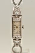 A DIAMOND SET COCKTAIL WRISTWATCH, hand wound movement, rectangular dial, Arabic numerals, white