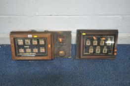 TWO 20TH CENTURY OAK CASED BUTLERS BELLS, one baring the name J C Burnell, the other Watson &