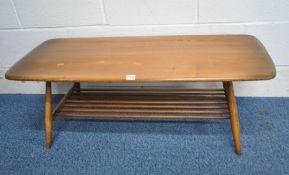 LUCIAN ERCOLANI, A MID CENTURY ERCOL ELM AND BEECH RECTANGULAR COFFEE TABLE, with rounded ends,