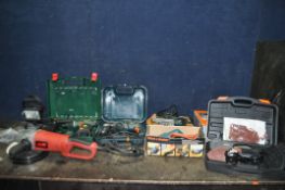 A COLLECTION OF POWER TOOLS, including a Bosch PSB-18 Li cordless drill with charger, one battery