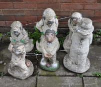 A COLLECTION OF SIX NOVELTY CRICKETING GARDEN FIGURES, the largest being 53cm high