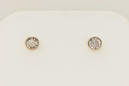 A PAIR OF DIAMOND EARRINGS, round brilliant cut diamonds in a white metal illusion setting with a