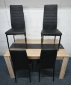 A MODERN RECTANGULAR DINING TABLE, with a central strip, length 139cm x depth 80cm x height 75cm,