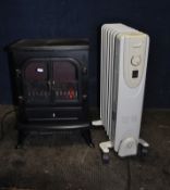 A STOVE EFFECT FAN HEATER, height 55cm, and an oil filled radiator (both PAT pass and working) (2)