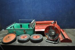 A RECORD TOOLBOX CONTAINING RECORD PIPE BENDING TOOLS, and a tray containing a block and tackle,