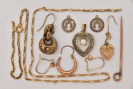 AN ASSORTMENT OF YELLOW METAL JEWELLERY, to include an assortment of AF yellow metal jewellery items