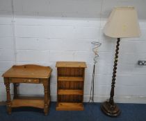 A MODERN PINE SIDE TABLE, with a single frieze drawer, raised on turned legs, united by an