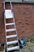 AN ALUMINIUM STEP LADDER, height 220cm, and a hose reel (2)