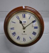 AN EARLY 20TH CENTURY MAHOGANY SINGLE FUSEE WALL CLOCK, the glass door enclosing a 10 inch enamel