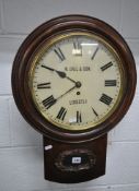 N BALL AND SON, LEICESTER, A MAHOGANY SINGLE FUSEE MOVEMENT WALL CLOCK, the circular glass door