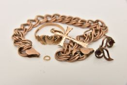 FOUR ITEMS OF JEWELLERY, to include an AF rose gold double link bracelet, missing clasp,