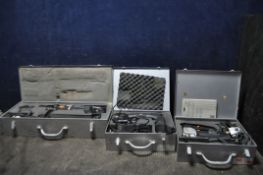 THREE AEG POWER TOOLS, comprising a DSBE1400 drill, a BSPE-100A jigsaw, an ASBE-16 cordless drill