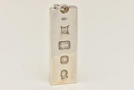 A SILVER INGOT PENDANT, hallmarked Birmingham 1977, fitted with a jump ring for suspension, length